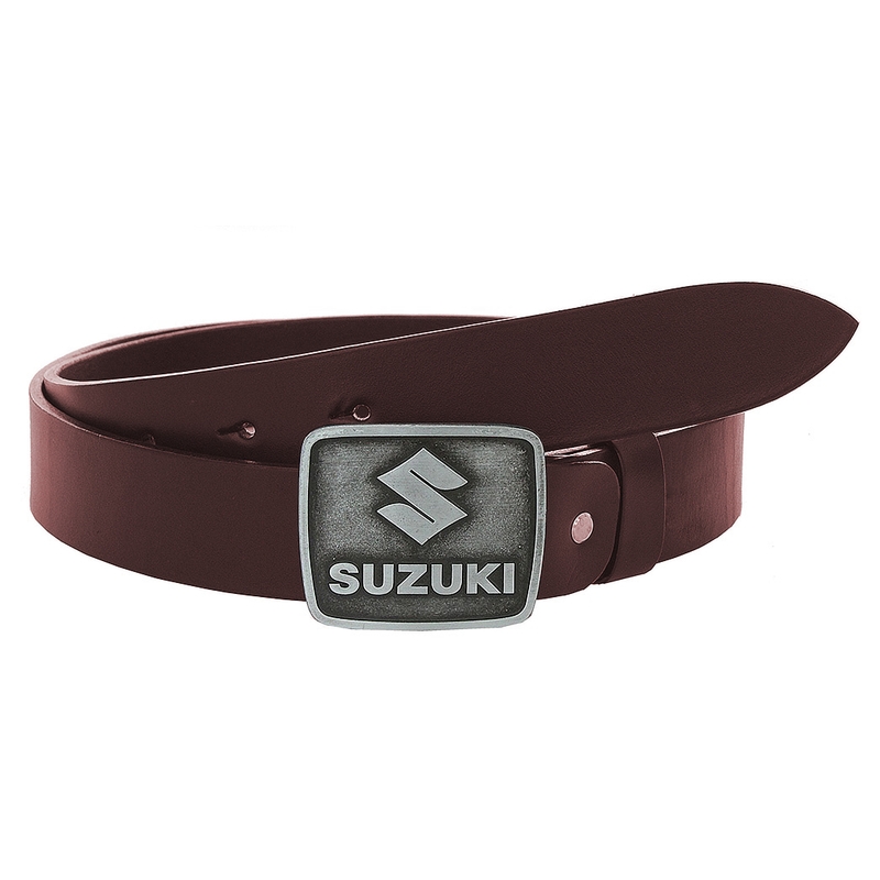 Kožený moto opasek se sponou Suzuki hnědý