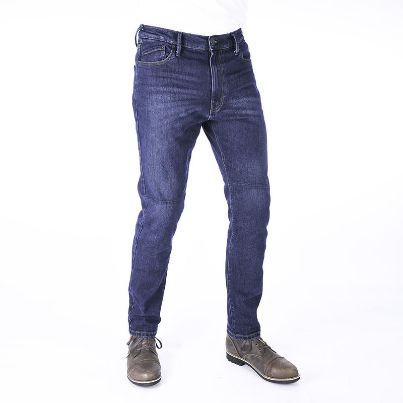Prodloužené jeansy na motorku Oxford Original Approved Slim Fit seprané modré